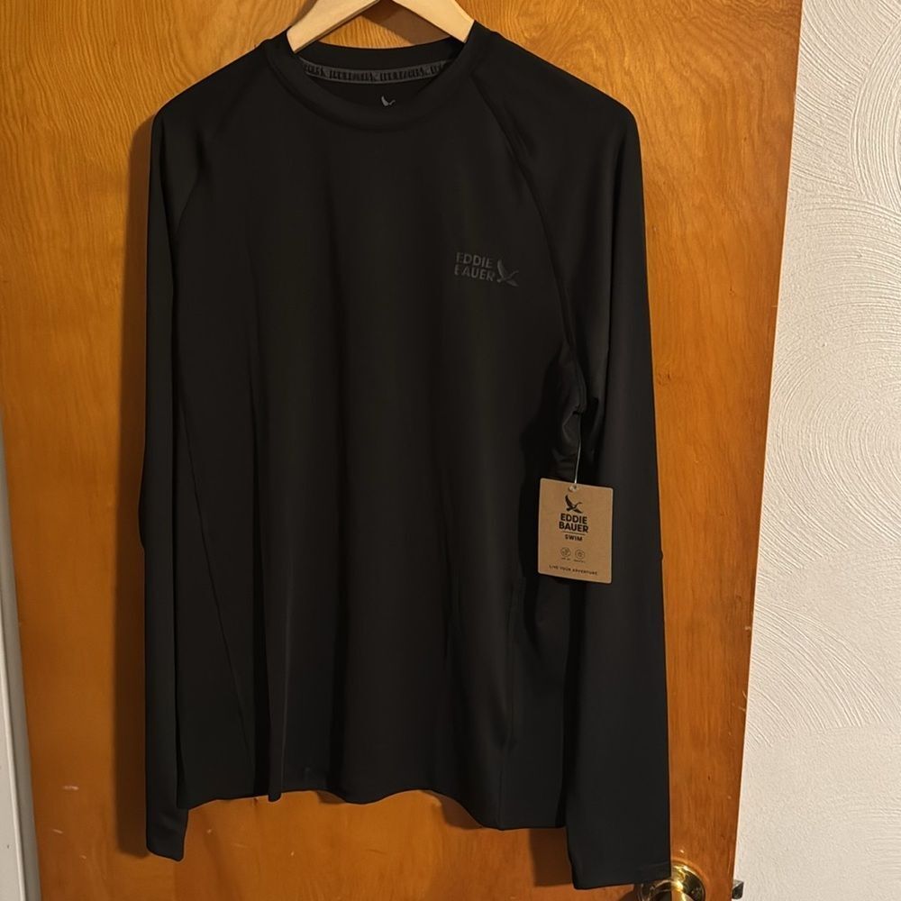 Black Swim Shirt Mens Medium Rashguard Eddie Bauer